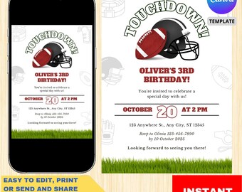Editable Football Birthday Invitation: Game Time Sports Party (5x7 Digital Download)