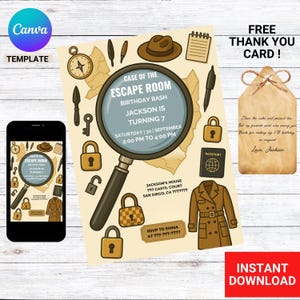 Escape Room Geburtstagseinladung zum ausdrucken, Mystery Party einladen für Kinder & Erwachsene, Puzzle-Thema, bearbeitbare PDF, sofortiger Download