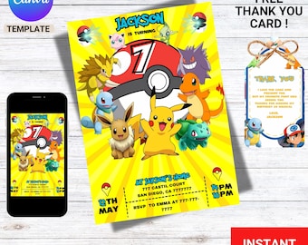 Plantilla de invitación de cumpleaños de Pikachu para fiesta infantil (descarga digital)