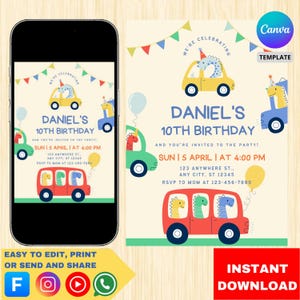 Editable Little Bus Party Invitation Template, Digital Birthday Invite for Kids, School Bus Birthday, Instant Download, Printable Invite