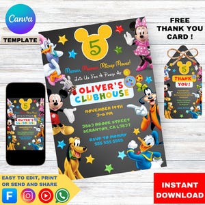 Mickey Mouse Clubhouse Birthday Invitation: Editable Canva Template (Digital Download)