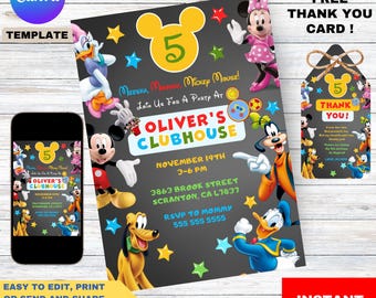 Mickey Mouse Clubhouse Birthday Invitation: Editable Canva Template (Digital Download)