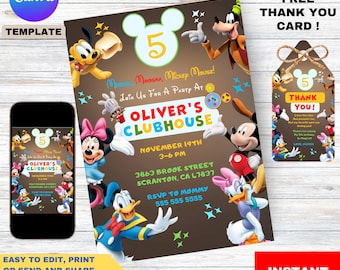 Clubhouse Birthday Invitation: Editable Mickey Mouse Theme (Digital Download)