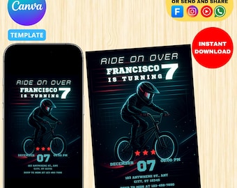 BMX Birthday Invitation: Editable Canva Template, Boys Party (5x7 Digital Download