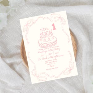 Pink Bow 1st Birthday Invitation: Coquette Party (Editable Template)