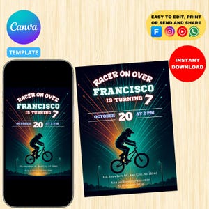 BMX Birthday Invitation for Bike Race Party, Teen BMX Racing Birthday Invite, BMX Bike Track, Printable Digital Template, Instant Download