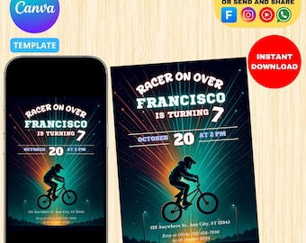 BMX Birthday Invitation: Bike Race Party, Printable Template (5x7 Digital Download