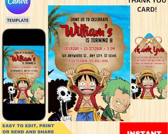 Luffy Birthday Invitation: One Piece Party Invite (5x7 Editable Template, Digital Download)