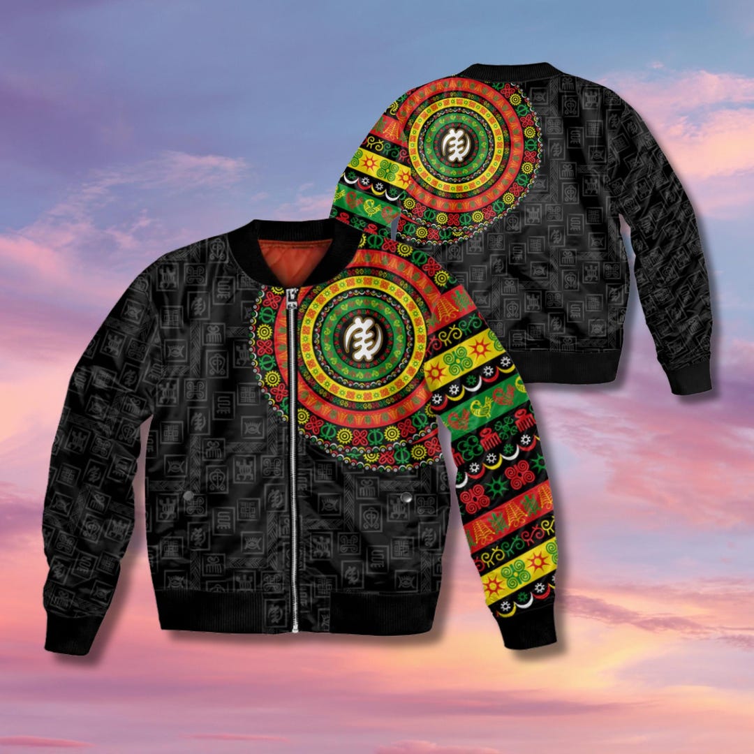 Adinkra Symbols Fashion Sleeve Zip Bomber Jacket DT02 main image 1