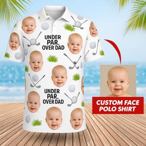 Custom Photo Face Golf Polo Shirt, Personalized Golf Dad Gift, Funny Novelty Golf Tee