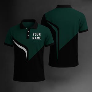 Green Black Polo Shirt Custom Name Modern Sporty Team Shirt Gift