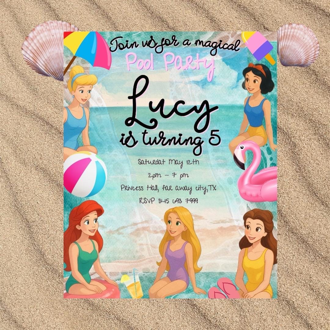 Disney Princess Pool Party Invitation - Etsy