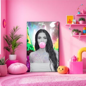 Kim Kardashian Bubble Gum Wall Art Iconic Modern Celebrity Art Print