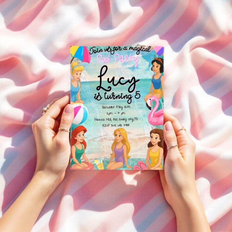 Disney Princess Pool Party Invitation Etsy