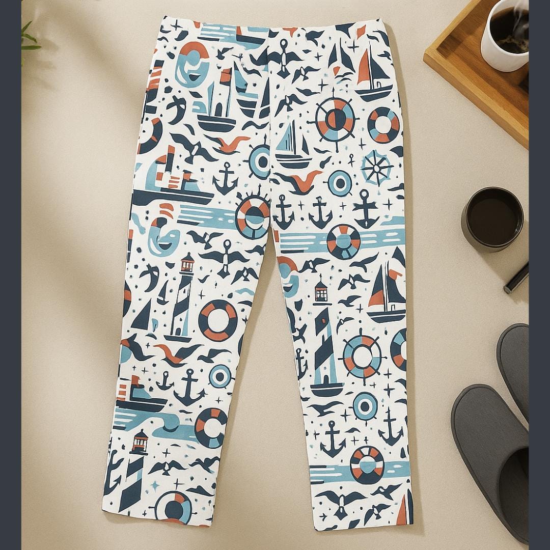 Nautical Adventures Men's Pajama Pants Lightweight Comfortable Elastic Waist Coastal Pattern for Relaxing Nights