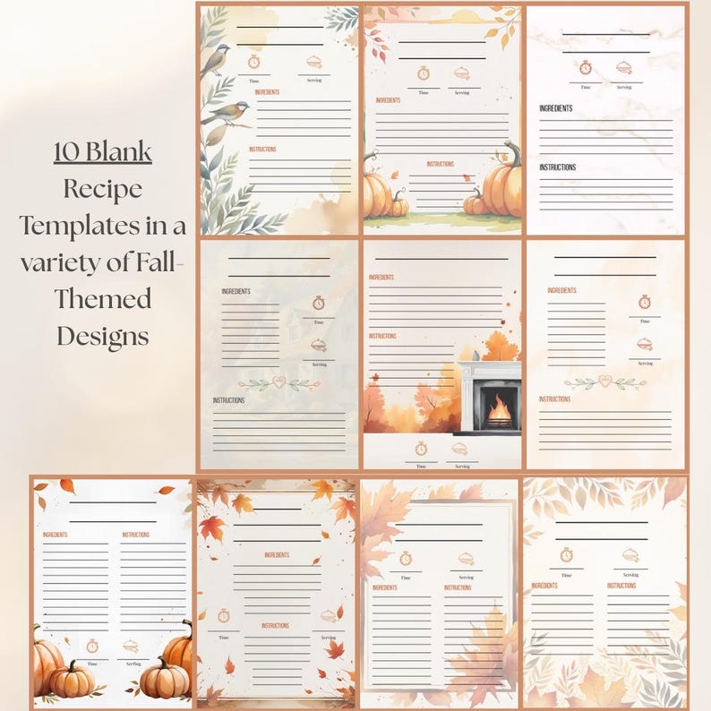 Autumn Recipe Card Bundle: Editable Canva Template & Printable PDF ...