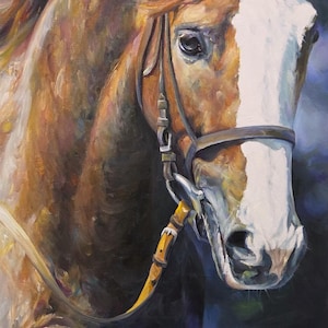 Olieverfschilderij paardportret | Muurkunst paardensport | Origineel handgeschilderd canvas | Nobel paardkunstwerk | 16 x 32 inch olieverfschilderij | Dierenkunst