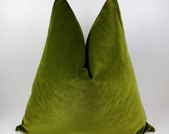 Funda de almohada de terciopelo verde musgo: cojín decorativo hecho a mano