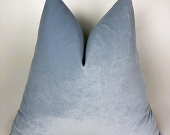 Funda de almohada de terciopelo azul claro, funda de almohada europea suave, cojín hecho a mano
