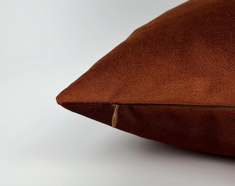 Housse de coussin de luxe en velours orange brûlé, coussin décoratif doux