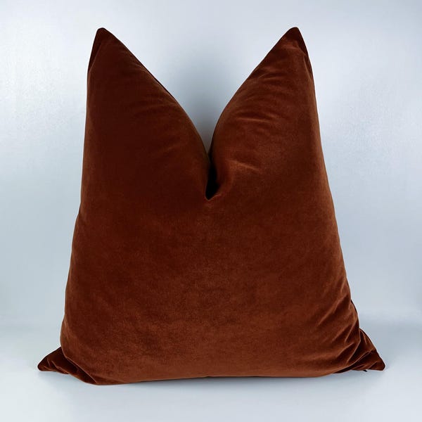 Cognac Reddish Velvet Pillow Cover: Decorative Throw Cushion