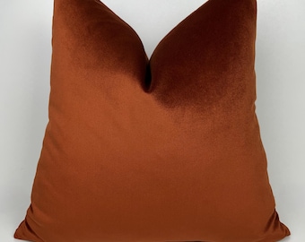 Housse de coussin de luxe en velours orange brûlé, coussin décoratif doux