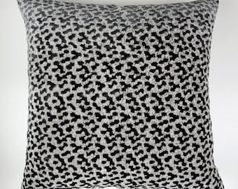 Gray Black Woven Leopard Pillow Cover, Woven Animal Pattern Cushion