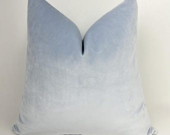 Funda de almohada de terciopelo azul hielo, cojín decorativo europeo hecho a mano
