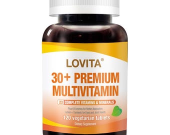 LOVITA 30+ Premium Multivitamin for Adults 30+ with 23 Vitamins, Lutein & Turmeric – 120 Vegetarian Capsules