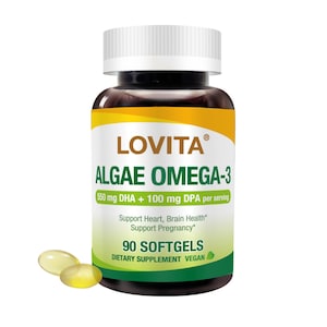 LOVITA Algae Omega-3 Oil Supplement – 550mg DHA & 100mg DPA – Sustainable Algae-Derived Source – 90 Vegan Softgels
