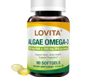 LOVITA Algae Omega-3 Oil Supplement – 550mg DHA & 100mg DPA – Sustainable Algae-Derived Source – 90 Vegan Softgels