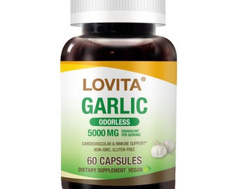 Extracto de ajo inodoro LOVITA / 1,25 % de alicina / Sin gluten / Favorece la salud cardiovascular e inmunitaria / 60 cápsulas vegetarianas