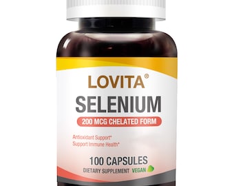 LOVITA Selenio 200 mcg – Quelato de glicinato para una mejor absorción – Sin levadura, favorece el sistema inmunitario y la función tiroidea – 100 cápsulas veganas