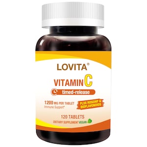 LOVITA Vitamin C 1000 mg – Time-Release with Citrus Bioflavonoids & Rosehip – High Potency 3-in-1 Formula – 120 Vegan Tablets