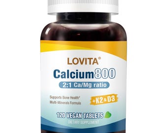 LOVITA Calcium 800mg Supplement with Magnesium, Vitamin D3 & K2 – Bone Nutrient Formula – 120 Vegan Tablets