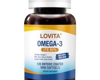 LOVITA Omega-3 (EPA & DHA) Fish Oil Mini Softgels (rTG Form), High Absorption – 120 Enteric-Coated Softgels