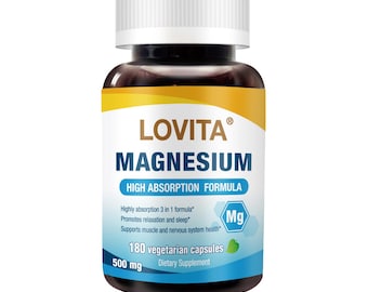 LOVITA Magnesium Complex – Triple Source Formula with Glycinate, Citrate & Oxide, 500mg High Absorption, 180 Vegan Capsules