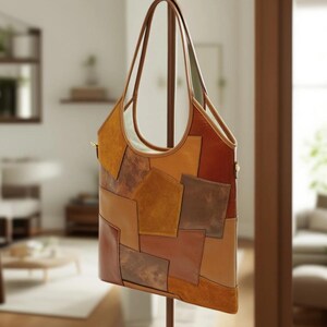 Handgemachte Rindsleder patch Taschen, slouchy sytle Schultertasche, Handtasche, Geschenk für Muttertag;