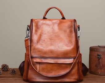 Vintage Cowhide Leather Backpack | Handmade Computer Bag for Men & Women | Premium Leather Laptop Backpack | Perfect for Work and Travel