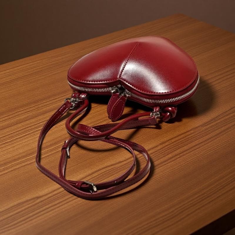 Handmade Heart Shaped Leather Crossbody Bag – Cute Valentine's Day Gift for Her, Unique Love Shape Purse, Vintage Leather Handbag for Women
