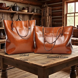 Personalized Large Leather Tote Bag for Women - Genuine Cowhide Work Bag, Shoulder Purse, Laptop Tote, Handmade Gift for Her