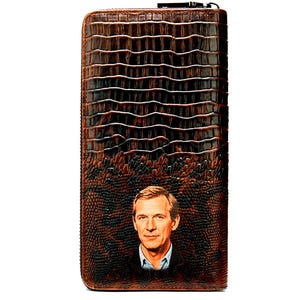 Cartera de cuero genuino de vaca de lujo para hombre con patrón de piel de cocodrilo, billetera delgada y elegante con opciones personalizadas para regalo de cumpleaños.