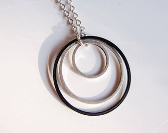 Geometric Necklace, Silver Circle Pendant Necklace, Modern Jewelry, Redpeonycreations