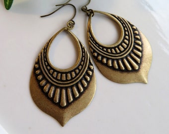 Large Brass Shield Earrings, Tribal Jewelry, Gift for Her, Redpeonycreations