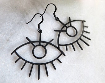 Black Eyelash Earrings, Bohemian, Evil Eye, Big Eye Jewelry, Teen Gift, Redpeonycreations