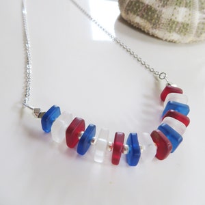 Sea Glass Necklace, Red White Blue Necklace, Summer Patriotic Necklace, 4th of July, Redpeonycreations