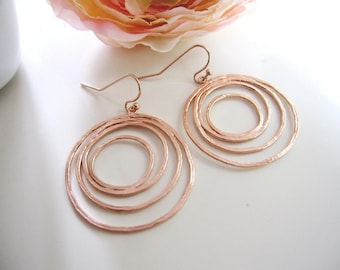 Circle Hoop Earrings, Rose Gold, Modern Geometric Jewelry, Casual Everyday, Redpeonycreations