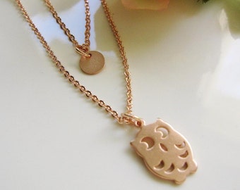 Rose Gold Necklace, Tiny Owl Necklace, Owl Charm, Modern, Redpeonycreations