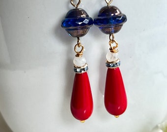 Red White Blue Earrings, Patriotic Earrings, Election Year, 4th of July, Gift for Mom, Redpeonycreations