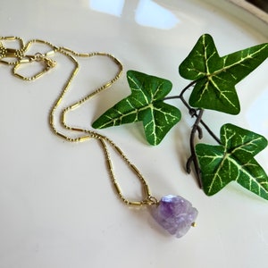 Amethysts Pendant Necklace, Purple Gemstone, Girlfriend Gift, Gold Stick Ball Chain, Modern Necklace, image 4